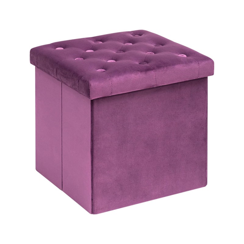 B FSOBEIIALEO Storage Ottoman Cube Velvet Tufted Folding Ottomans with Lid, Footstool Rest Padded Seat for Bedroom (Purple, Medium) - Image 1